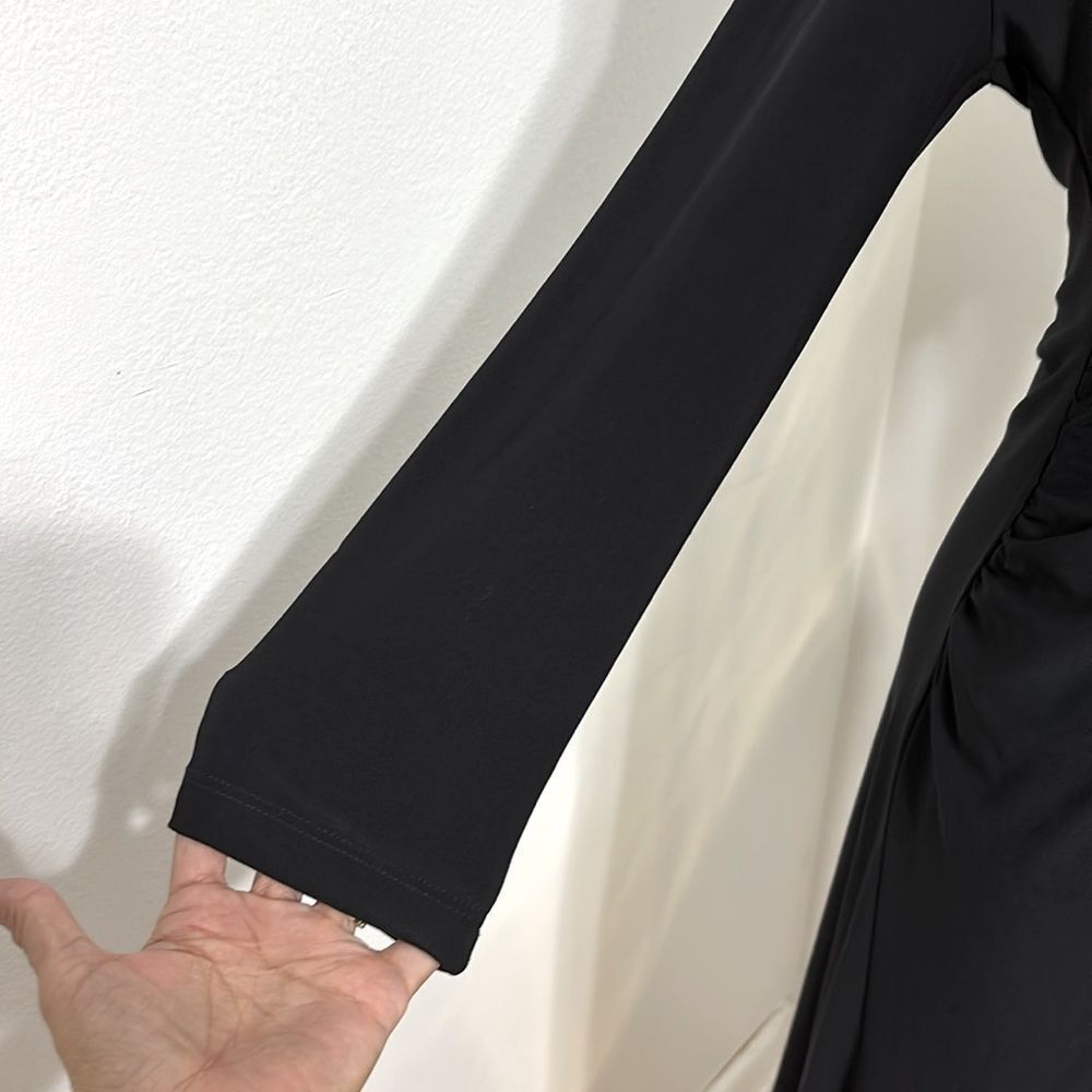 NWT Vtg Black Midi Dress Size L Ruched Long Sleeve Rhinestones‎ Evening Cocktail - Picture 9 of 13